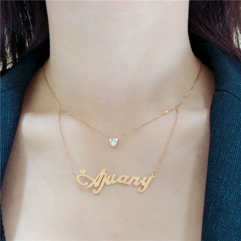 585 Purple Gold Letter Pendant Simple Plated 14K Rose Gold Heart Shaped One piece necklace clavicle chain Engagement Jewelry