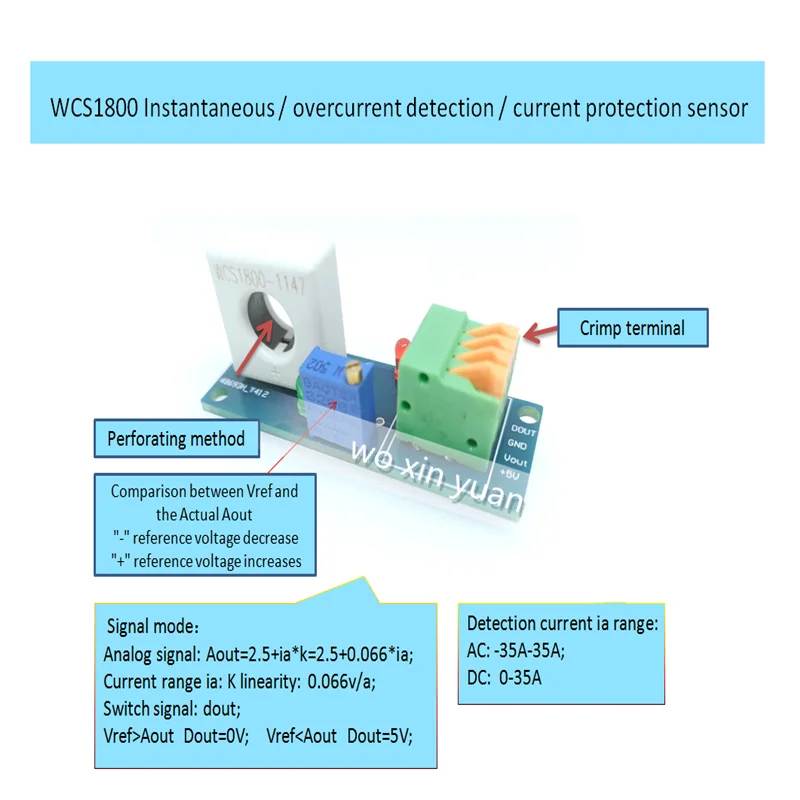 WCS1800 Módulo de sensor de detección instantánea/sobrecorriente 70A