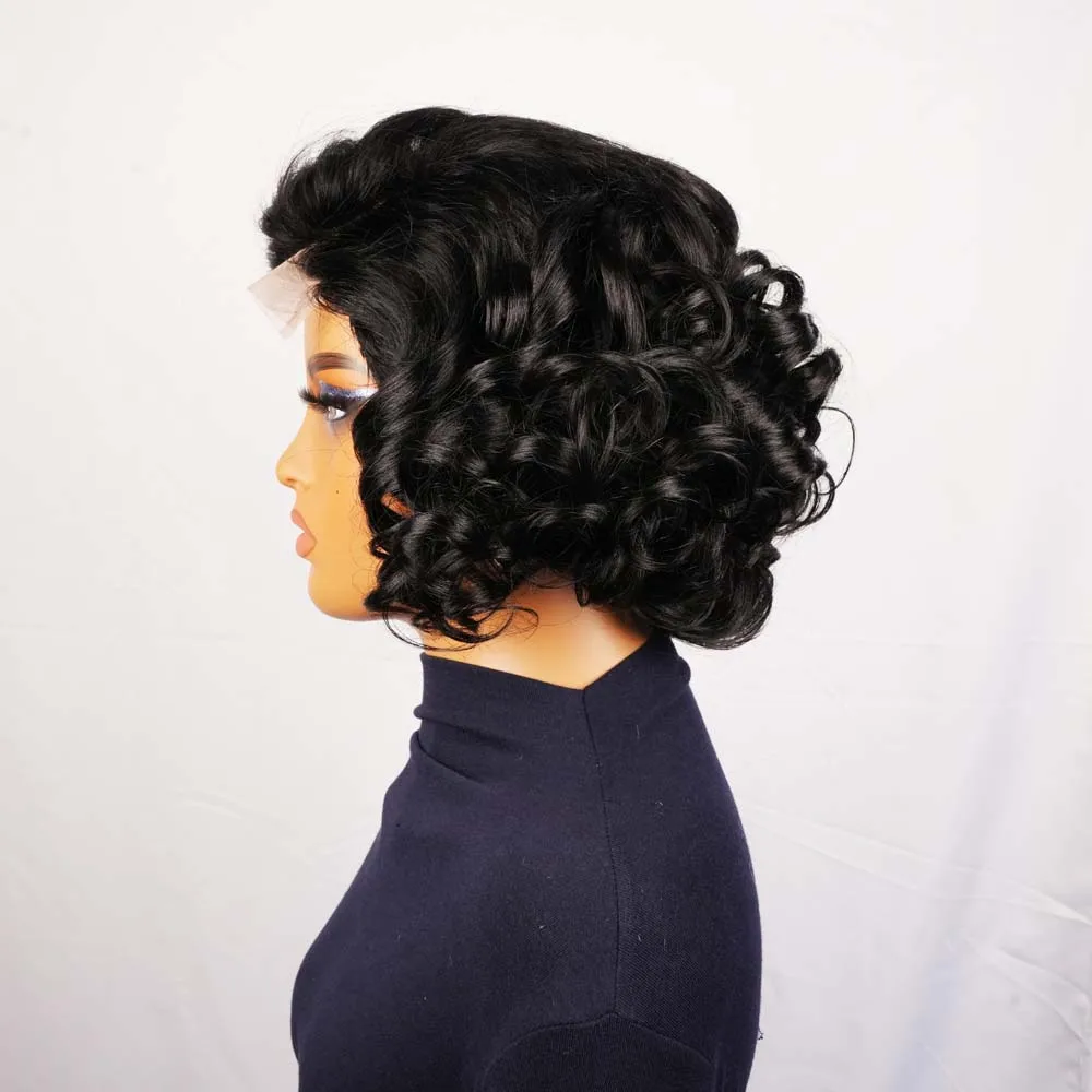 عابث قطع الباروكات للنساء السود البرازيلي نطاط 4x4 الدانتيل ريمي الشعر البشري قصيرة الطبقات الباروكات مع اللون الأسود الطبيعي للاستخدام اليومي #3