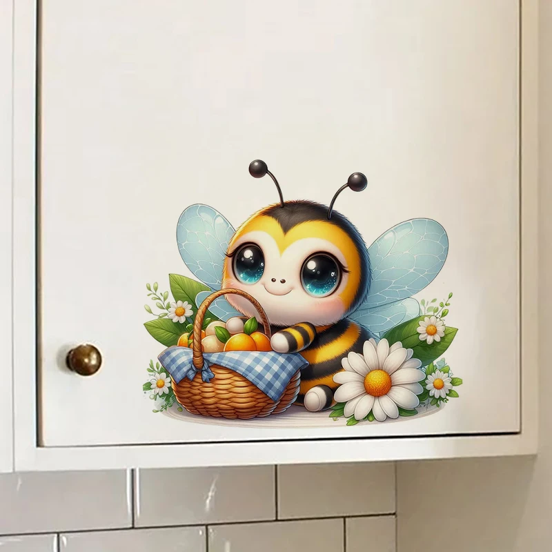 Cute Honeybee Cartoon Sticker, Water-proof Home Wall Decal, Used for Wall, Bathroom, Cabinet, Door,Toilet, Car, Laptop