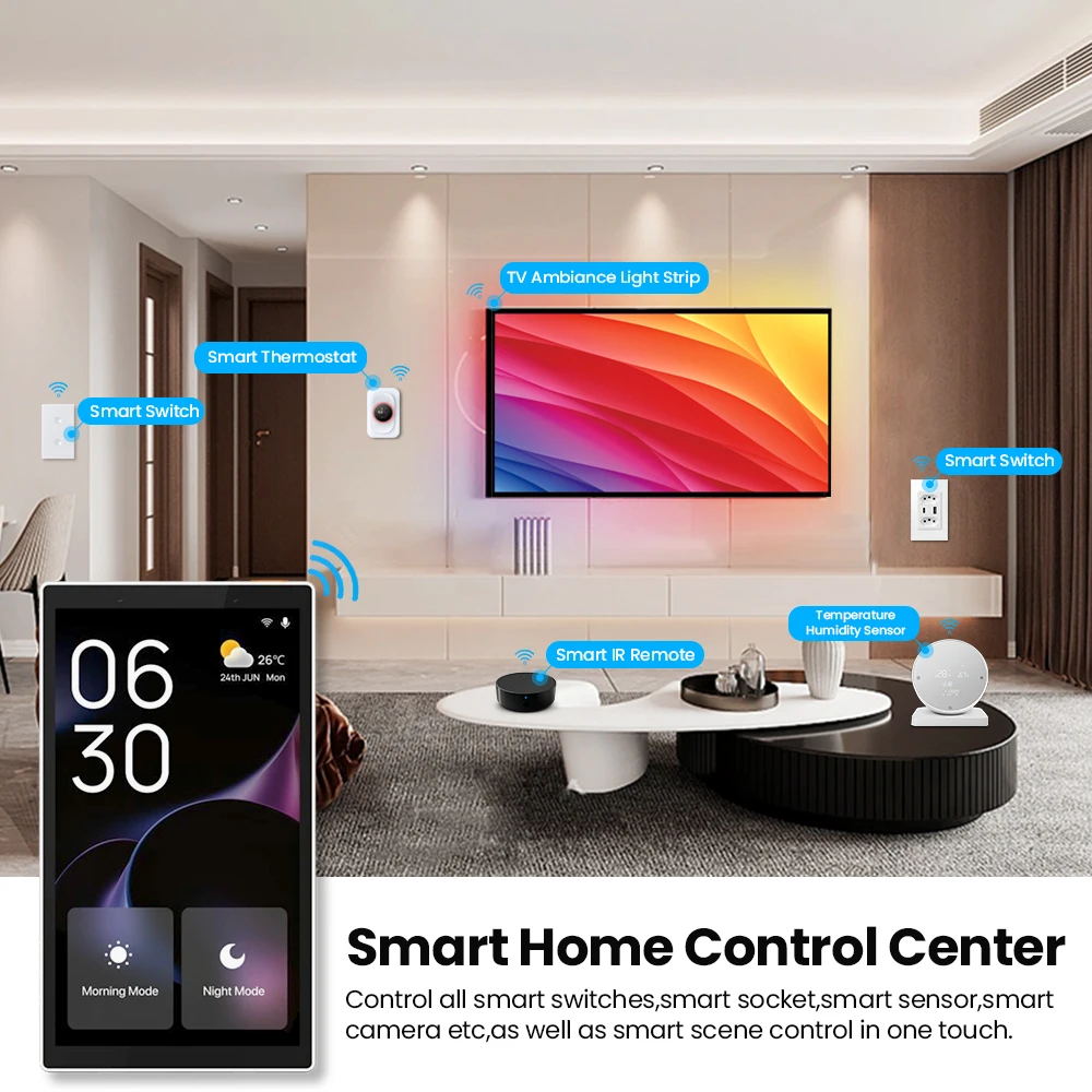 AVATTO WiFi Smart 5-inch Touch Screen,Built-in ZigBee Gateway Hub & Alexa & 2gang Switch,Tuya Scene Control Panel