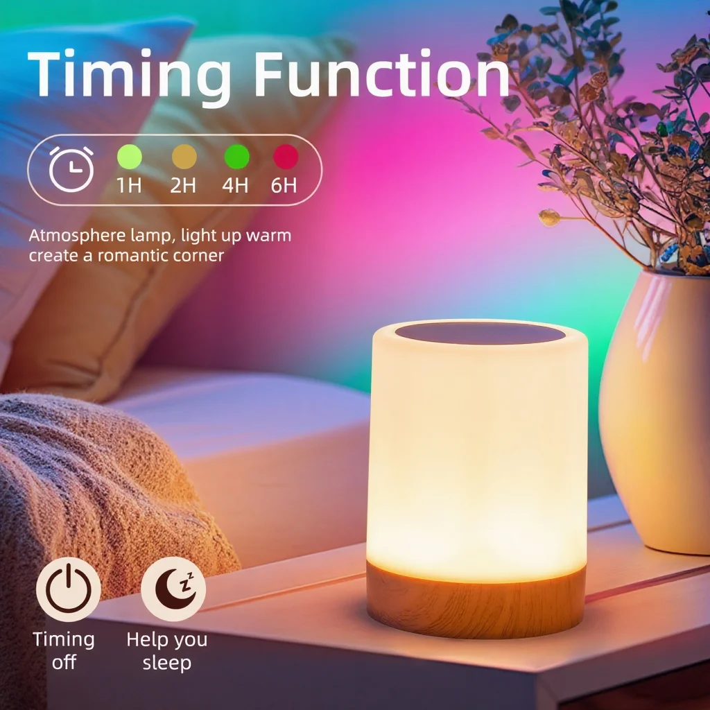 

RGB Night Lamp Camping Light Atmosphere Night Lights Bedside Lamps Color Changing Tent with Remote Touch Control for Bedroom Dec