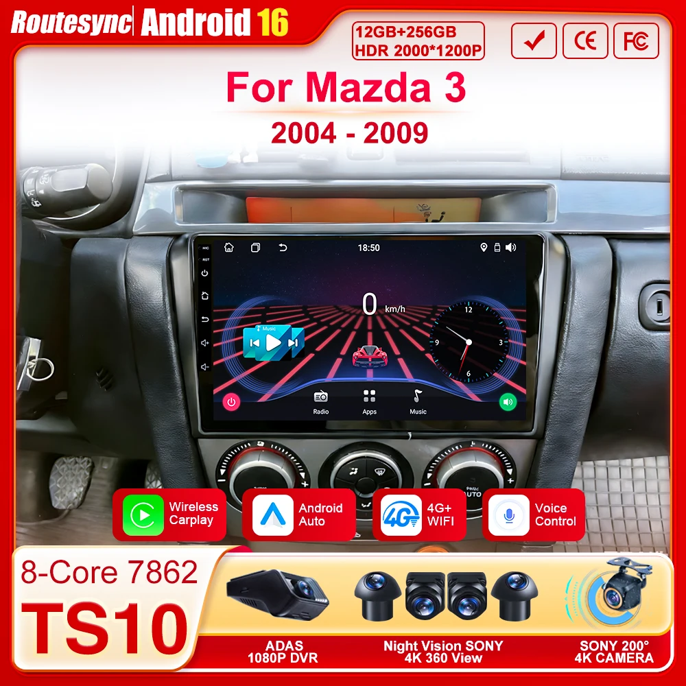 

8-ядерный Android 16 Carplay для Mazda 3 2004 2005 2006 2007 2008 2009 автомобильный радиоприемник мультимедийный плеер 2 Din стерео GPS Wi-Fi авторадио
