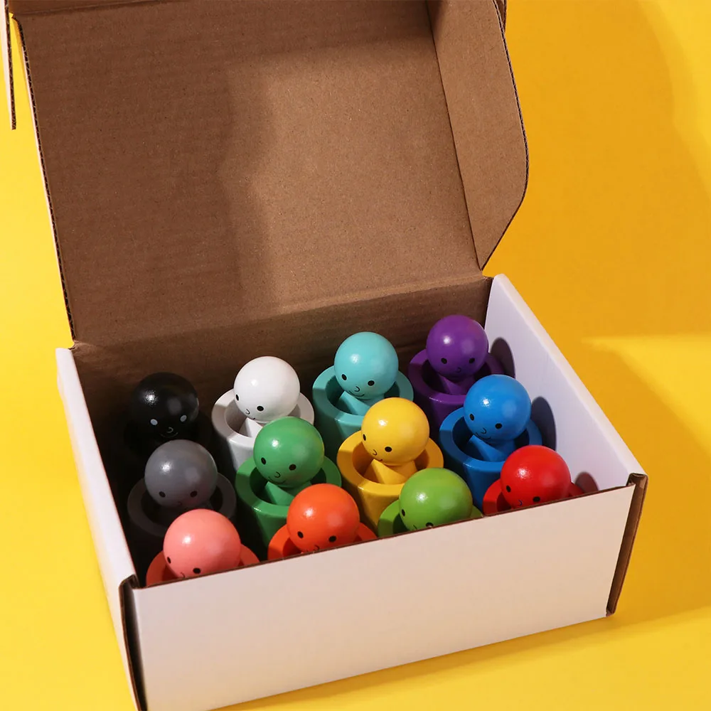 Rainbow Ball Children Color Sorting Cup Montessori Early Educational Color Sorting Games Cognitive Training Wooden