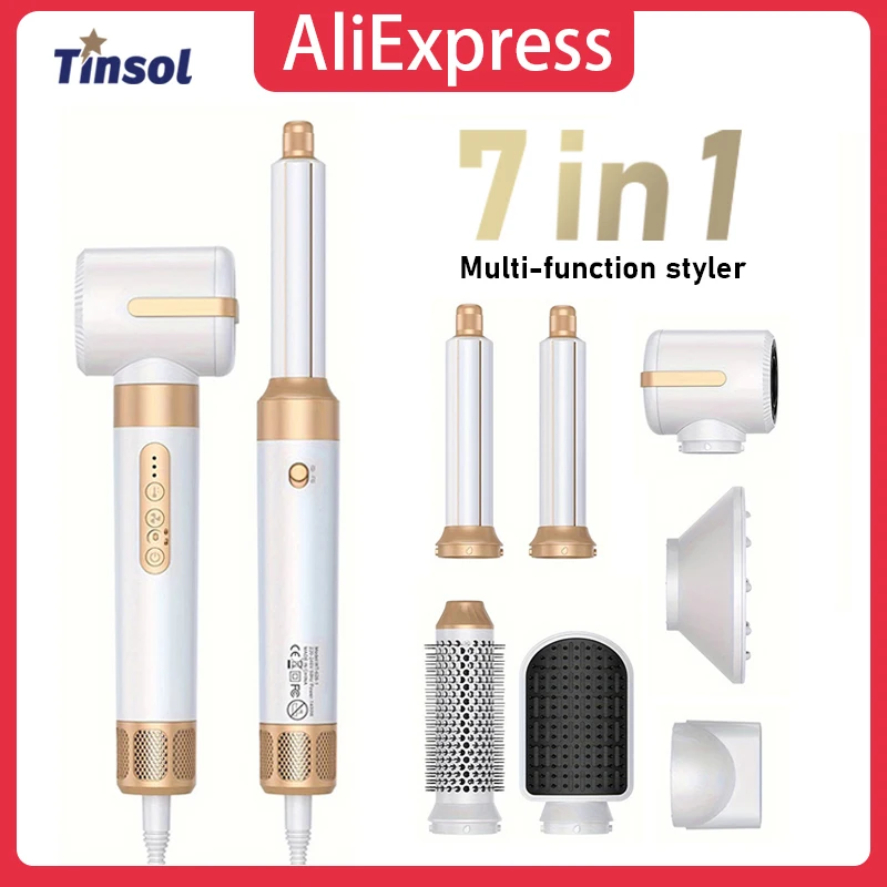 Tinsol 7 in 1 Hot Air Styling Comb Automatic Curling Iron Hair Styling Set with Diffuser Ionic Brushless High Speed Hair Dryer