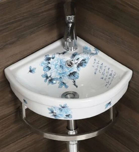 

Corner washbasin wall-mounted ceramic small apartment mini triangular washbasin balcony washbasin corner small
