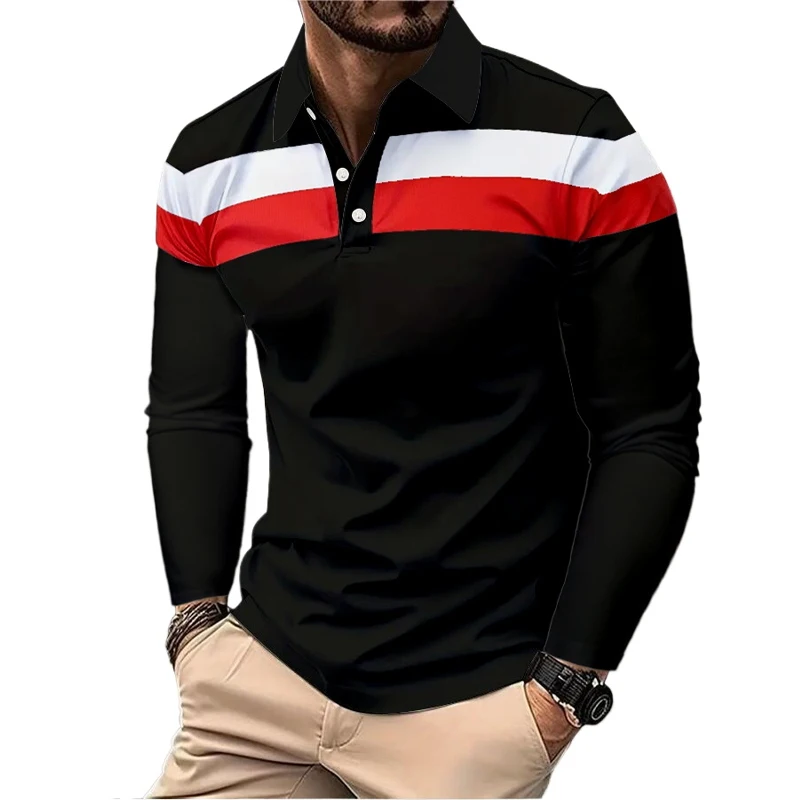 

Fashion Simple Style Men's Polo Shirts Classic Stripe Splice Printed Shirt Spring And Autumn Casual Long Sleeve Daily Basic Tops