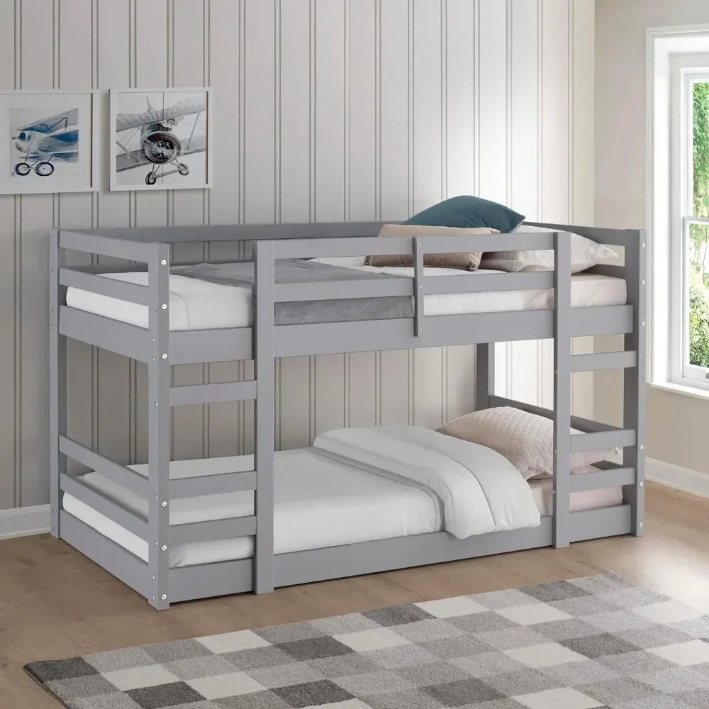 

Classic Solid Wood Stackable Jr Twin over Twin Bunk Bed, Twin over Twin, Grey, Beds