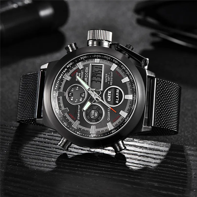 1pc / lot CURDDEN Brand 3003 Watches For Sports New Fashion Digital Multi-function Men Full Steel Led Watch Relogios Masculinos