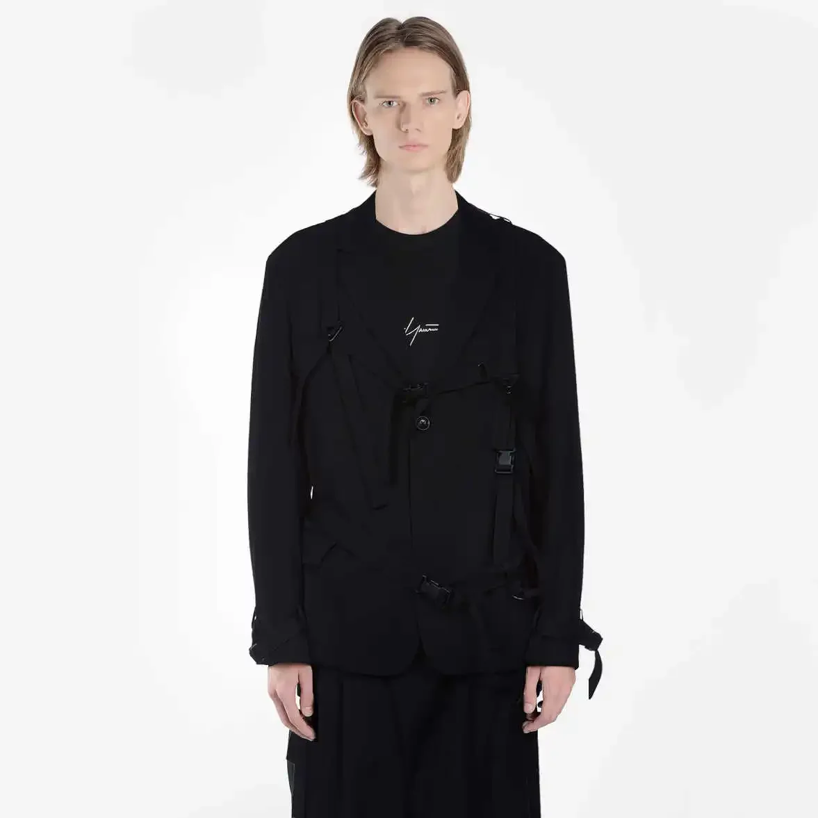

YOJI OOAK WOOL JACKETYOHJI binding wool suit jacket with hooded loop strap jacket