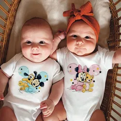 Cute Baby Mickey Minnie Mouse Newborn Boy Baby Girls Clothes 100% Cotton Bodysuit Twin Short Sleeve Onesie Playsuit