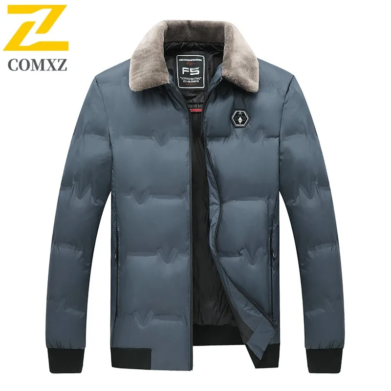 COMXZ Wattierte Herrenjacke mit Pelzkragen, hochwertige Business-Kältebeständigkeit, winddicht, Reise-Winterjacke, leichte Steppjacke für die Arbeit