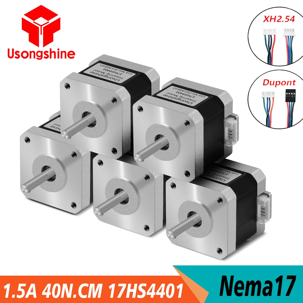 5PCS Nema17 Stepper Motor17HS4401 Free shipping Motor 1M Dupont or XH2.54 42BYGH 1.5A 40N.CM 42Motor 4Lead for 3D printer