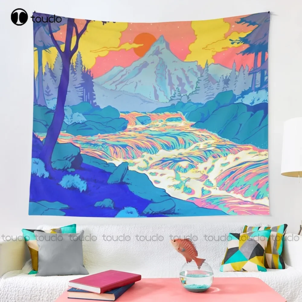 River Pop Art Comic Color Pop Culture Pop Landscape Tapestry Tapestry Wall Hanging For Living Room Bedroom Dorm Room Home Decor