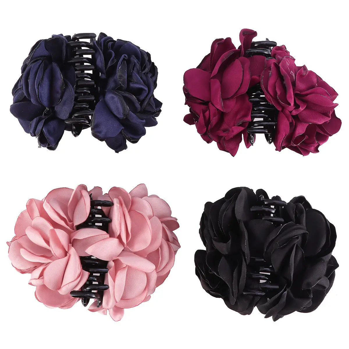 

4Pcs Large Cloth Hair Clips Rose Flower Decorative Jaw Claws for Women Elegant Hair Barrettes Wedding Party Photography