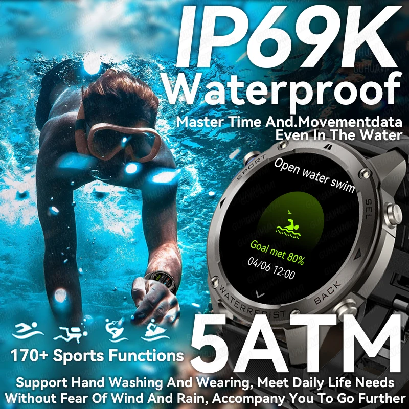 Jam Tangan Pintar Taktis T-Rex 3 Baru 2026 dengan GPS, Kompas, Altimeter, Tahan Air 5ATM IP69K untuk Berenang, Gelang Pintar Militer Pria