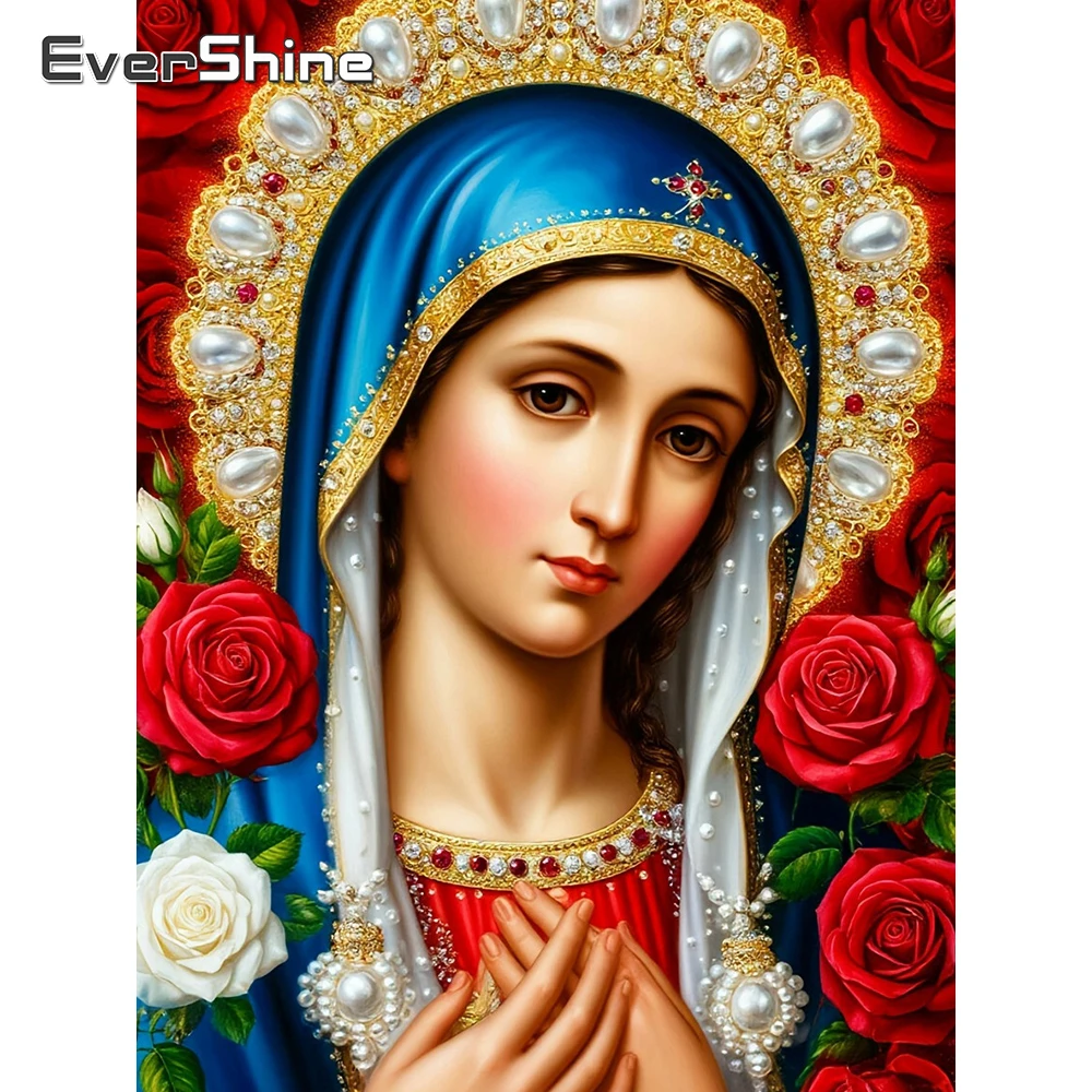 Evershine 5D Diamant Stickerei Frau Porträt voller Diamant Mosaik Unsere Liebe Frau Kreuzstich Kit Malerei Blume Rose Wandkunst