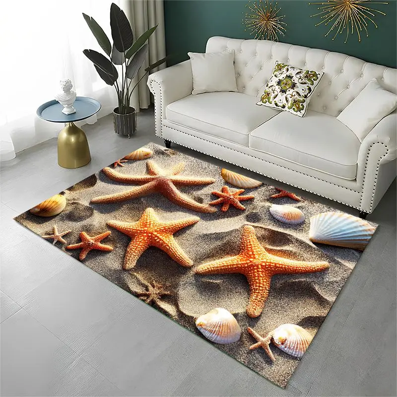 Tropical Beach Starfish Shell Sea Star Large Area Rug Non-slip Carpet for Bedroom Living Room Sofa Doormat Home Decor Floor Mat - view 6