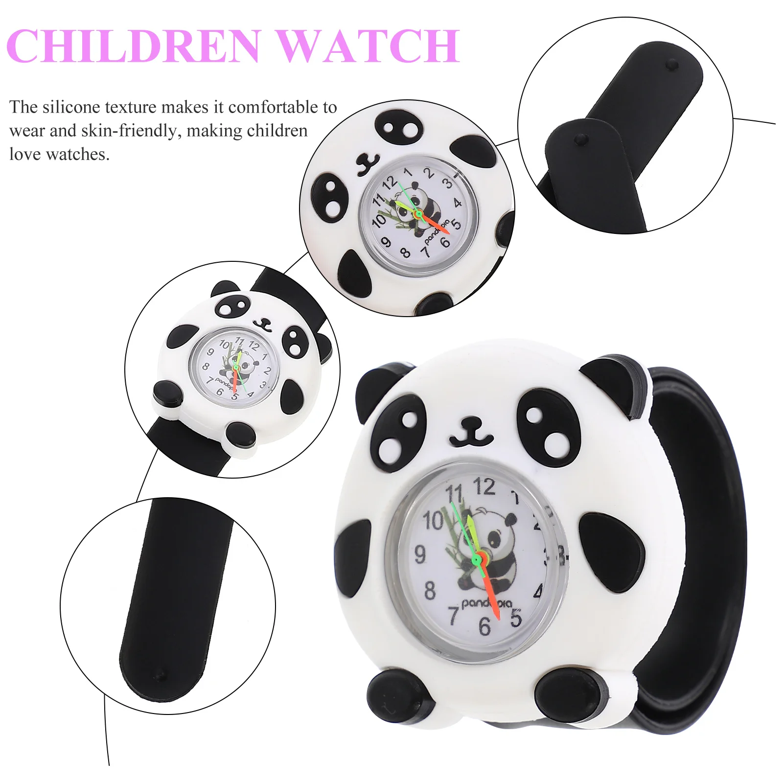 2Pcs Children Watch Silicone Material Soft Panda Design Kids Watch for Boys Girls with Accurate Time Reading Learning