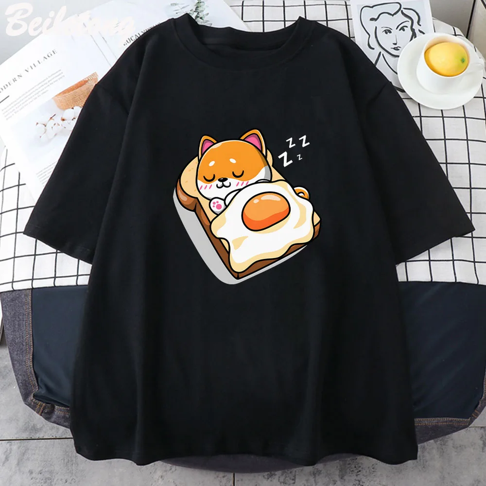 Kawaii Dog Printing T-Shirts Men Women T Shirts O-Neck 100% Cotton Summer Printed Unisex Harajuku Custom Clothes Korea Style