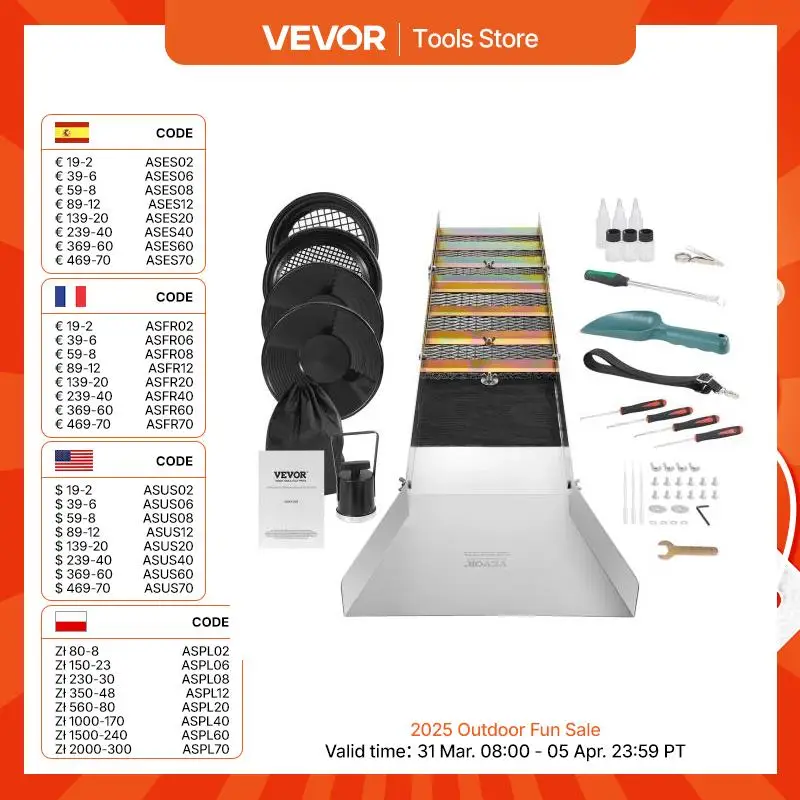 VEVOR 골드 패닝 키트, 알루미늄 합금 채굴 장비, 금 탐사 키트, 50 인치, 12 인치, 23/16 개