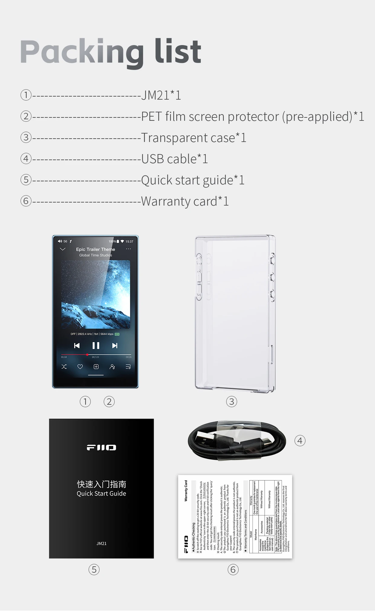 FiiO JM21(3+32GB) Android 13 Hi-Res Music Player MP3 with Snapdragon 680, Bluetooth WiFi USB DAC 12.5H Playtime