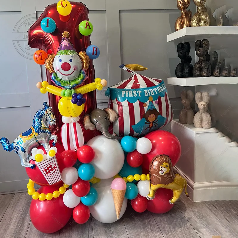 52 Stück Karneval Zirkus Ballon Girlande Kit Rot Blau Gelb Regenbogen Konfetti Ballon Stern Folienballon Geburtstag Karneval Party Deko