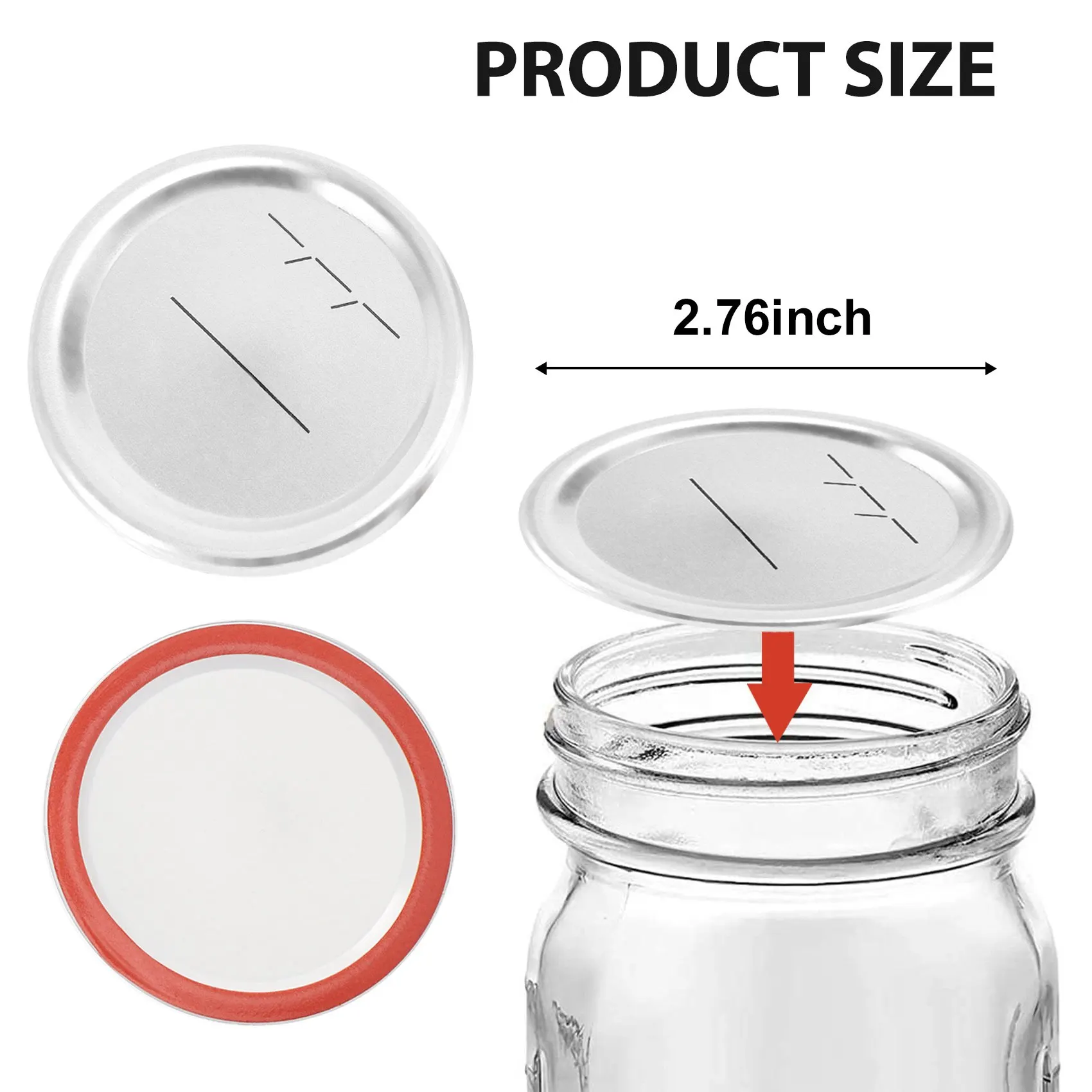 ABWR-缶詰蓋 ボール/カージャー用レギュラーマウス、シリコンシール付き分割型金属ジャーキャップ、シルバー