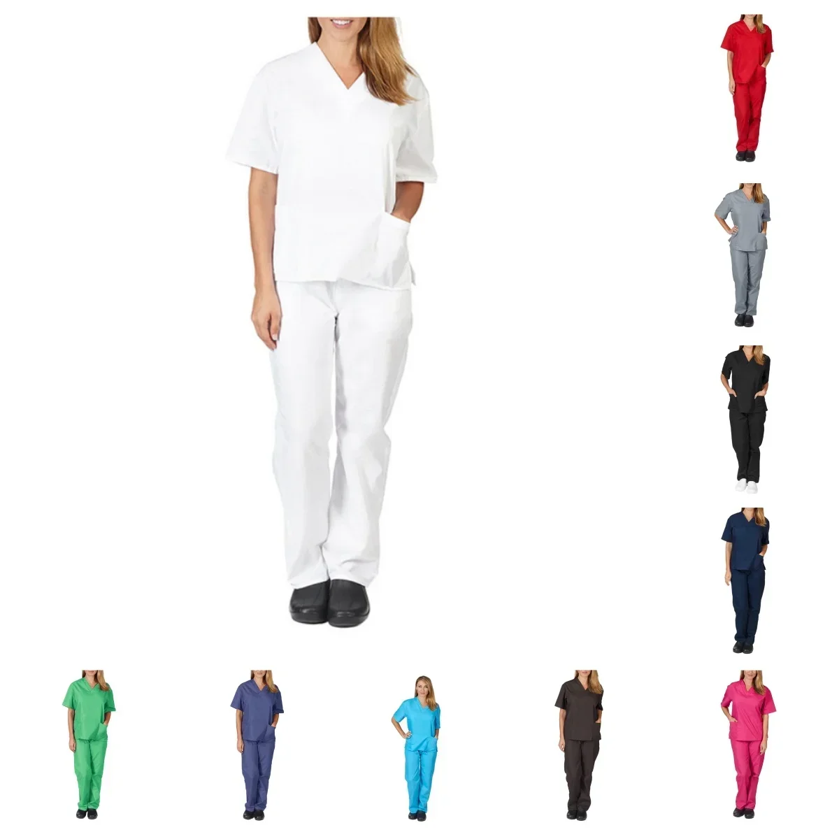 

Nursing Uniform Frosted Set Overalls Nurse Overalls Ladies V Neck Frosted Top Nursing Work Set Beauty SPA Pet Groomer