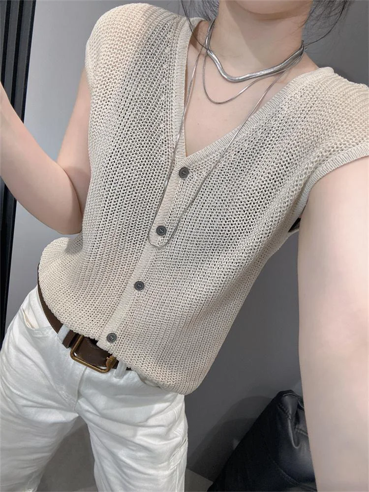 

Faionable Pure Color Ice Silk Knitted Open Cardigan Women's Summer New Lazy Sle Age Reduction Top V-ne ort Sve