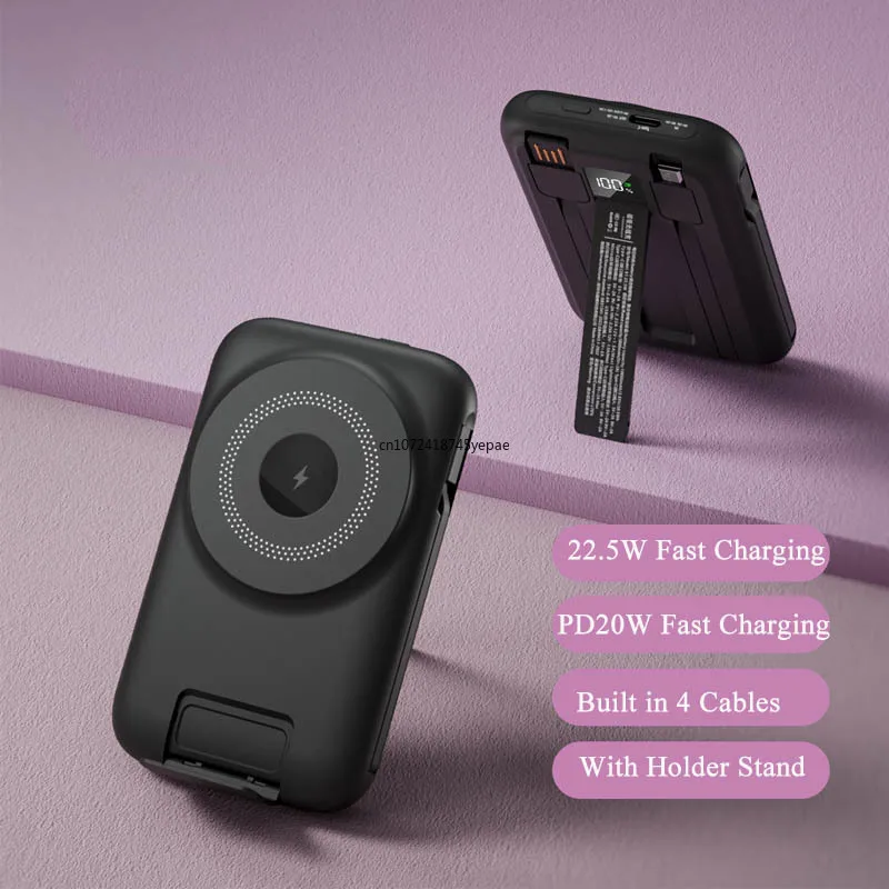 

10000mAh Power Bank Magnetic Wireless Powerbank 22.5W Fast Charging Portable Charger with Cable Stand For iPhone 17 16 15 14 13