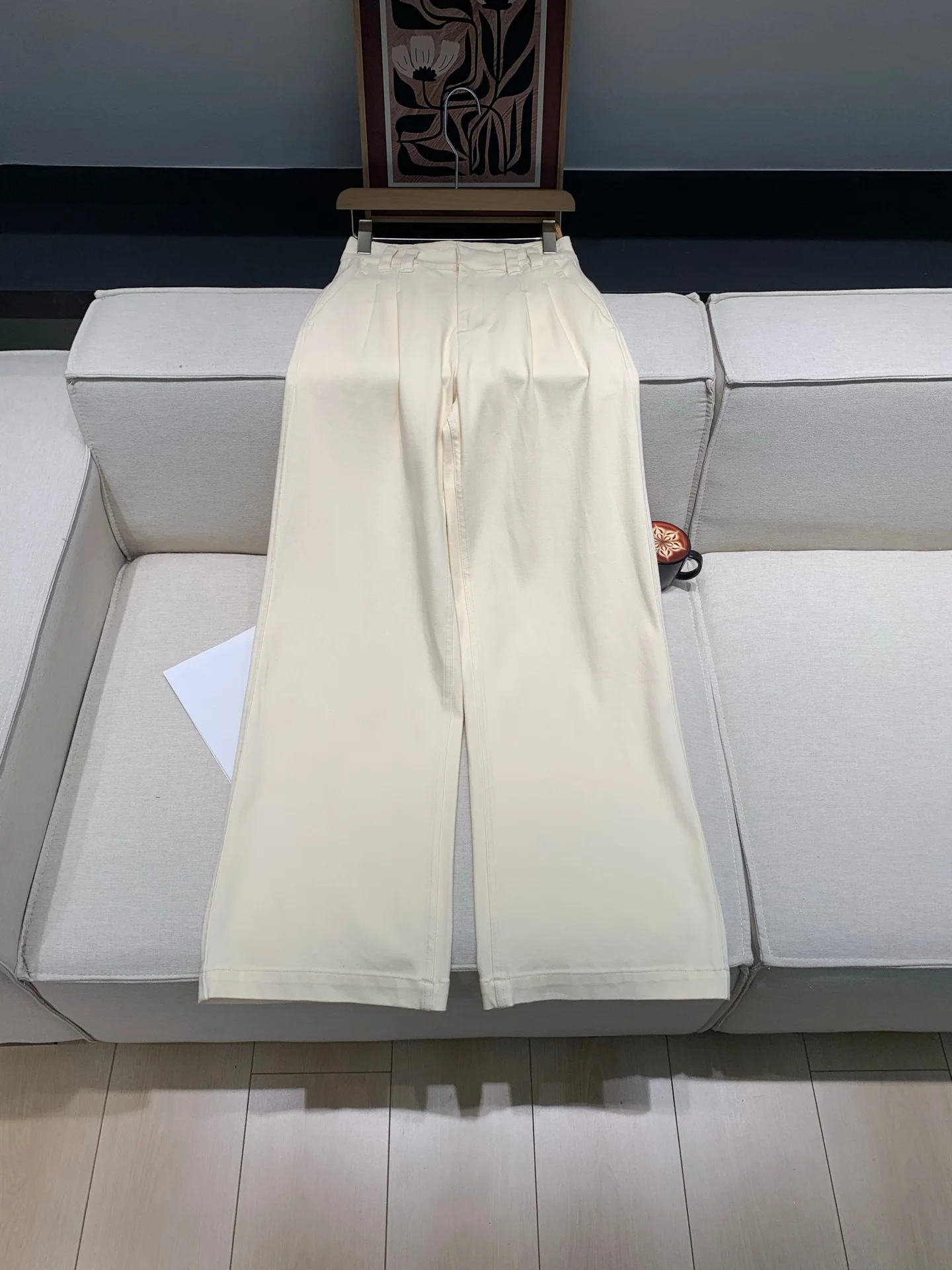 

Women Straight Wide Leg Pants Solid Color High Waist Casual Cotton Blend Jeans