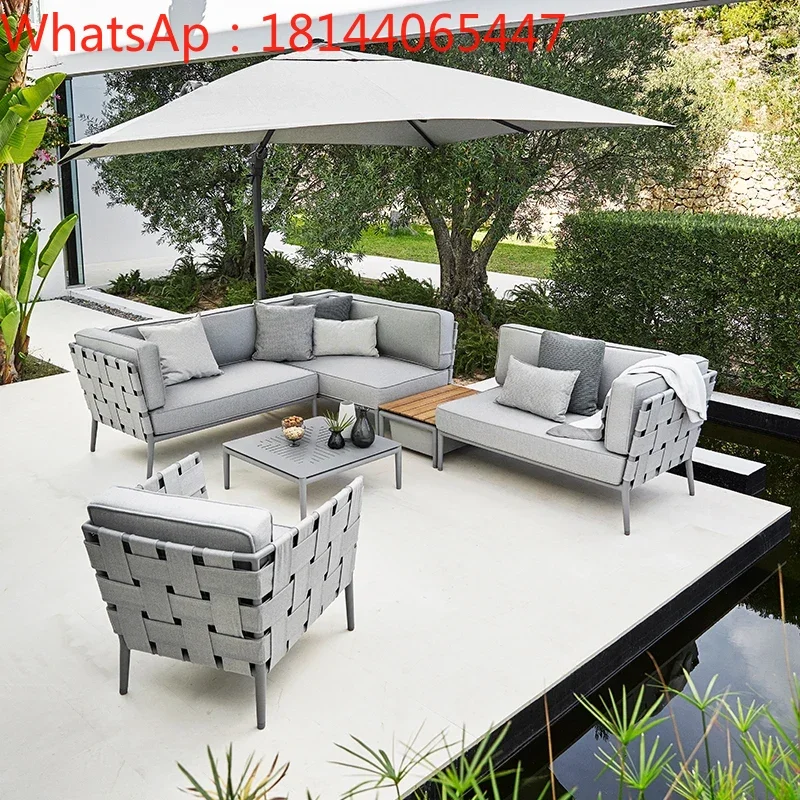 

Customized Nordic outdoor leisure rattan sofa rattan chair coffee table hotel ribbon waterproof and sunscreen furniture