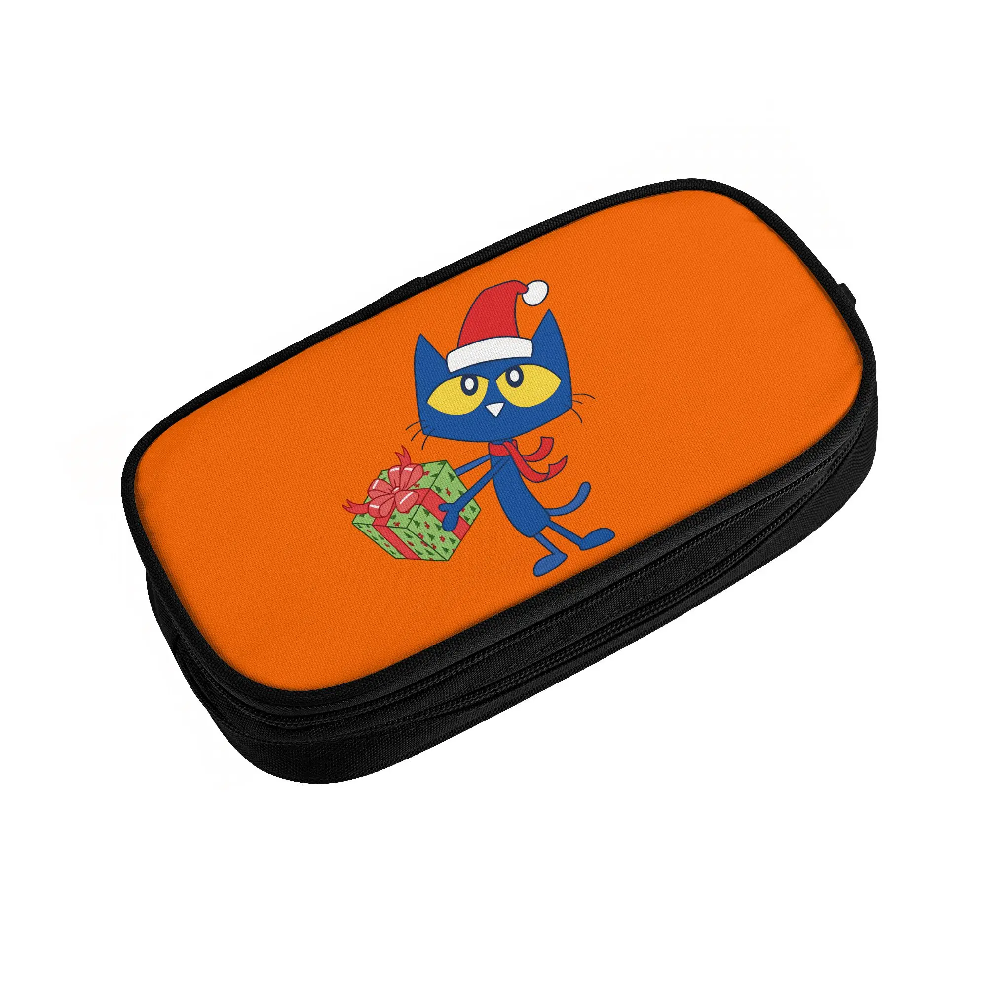 Petes the cat celebrate christmas Pencil Case Large Pen Box Girls Boys Double Layer Fashion Back To School Pencil Cases Supplies