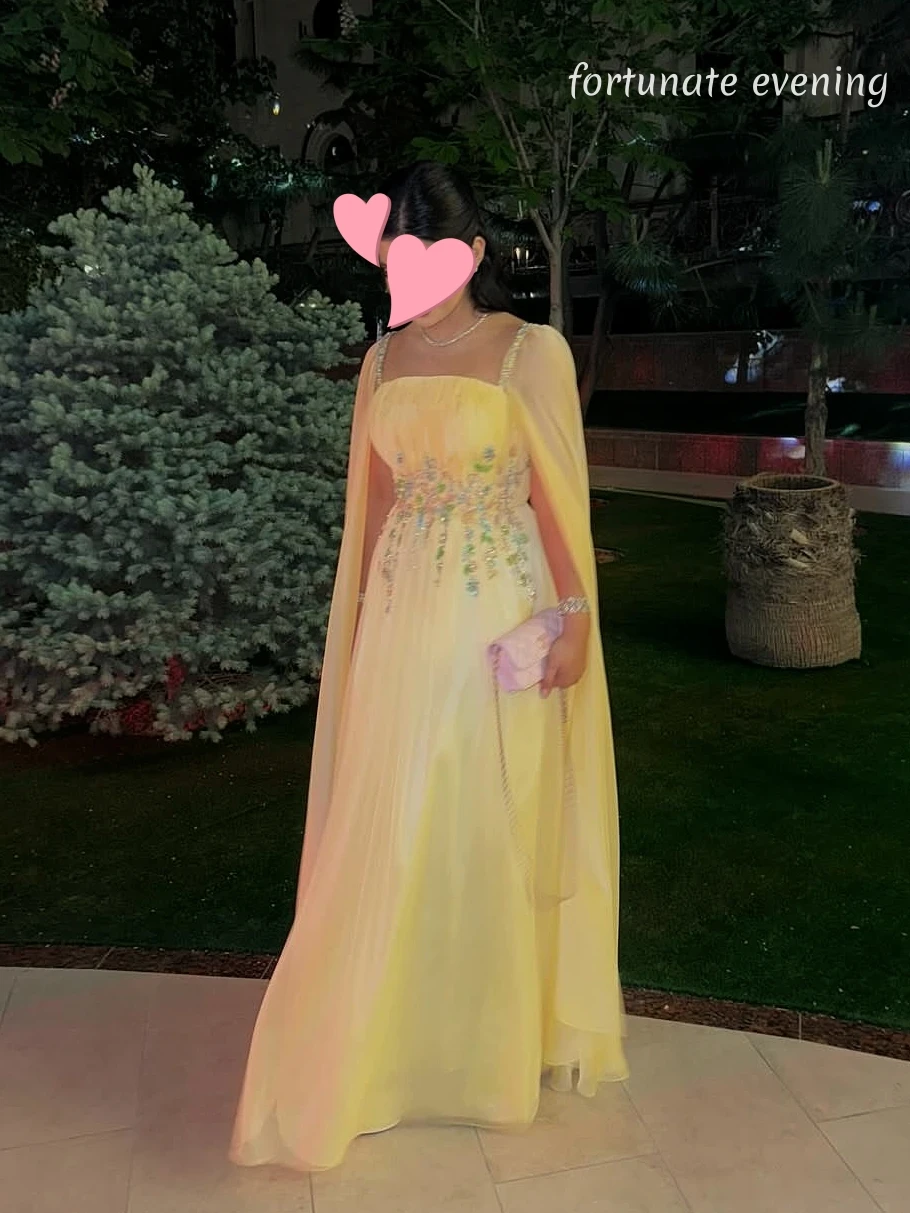 

Fortunate Evening Elegant Vintage Sweet Yellow Beads Colorful Chiffon Princess Formal Occasion Prom Dress Evening Party Gowns