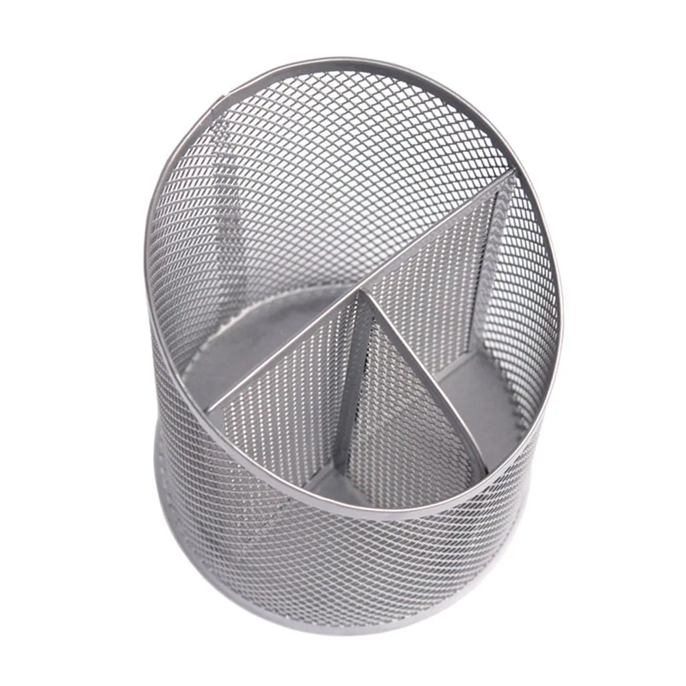 

Metal Pen Holder Lightweight Desk Organizer Silver Pencil Container Portable Pen Pot Sturdy Structure Ideal Home Office