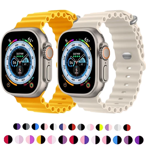 Correa oceánica para Apple Watch Ultra 2, 49mm, 44mm, 45mm, 42mm, 38/40/41mm, pulsera de silicona, correa iwatch serie 9 8 7 se 6 5 4 3