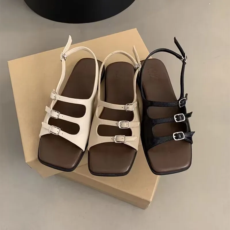 Flat with Buckle Strap Modern Sandals Solid Adult Women\'s Shoes on Sale 2024 High Quality Back Strap Fashion Women\'s Sandals