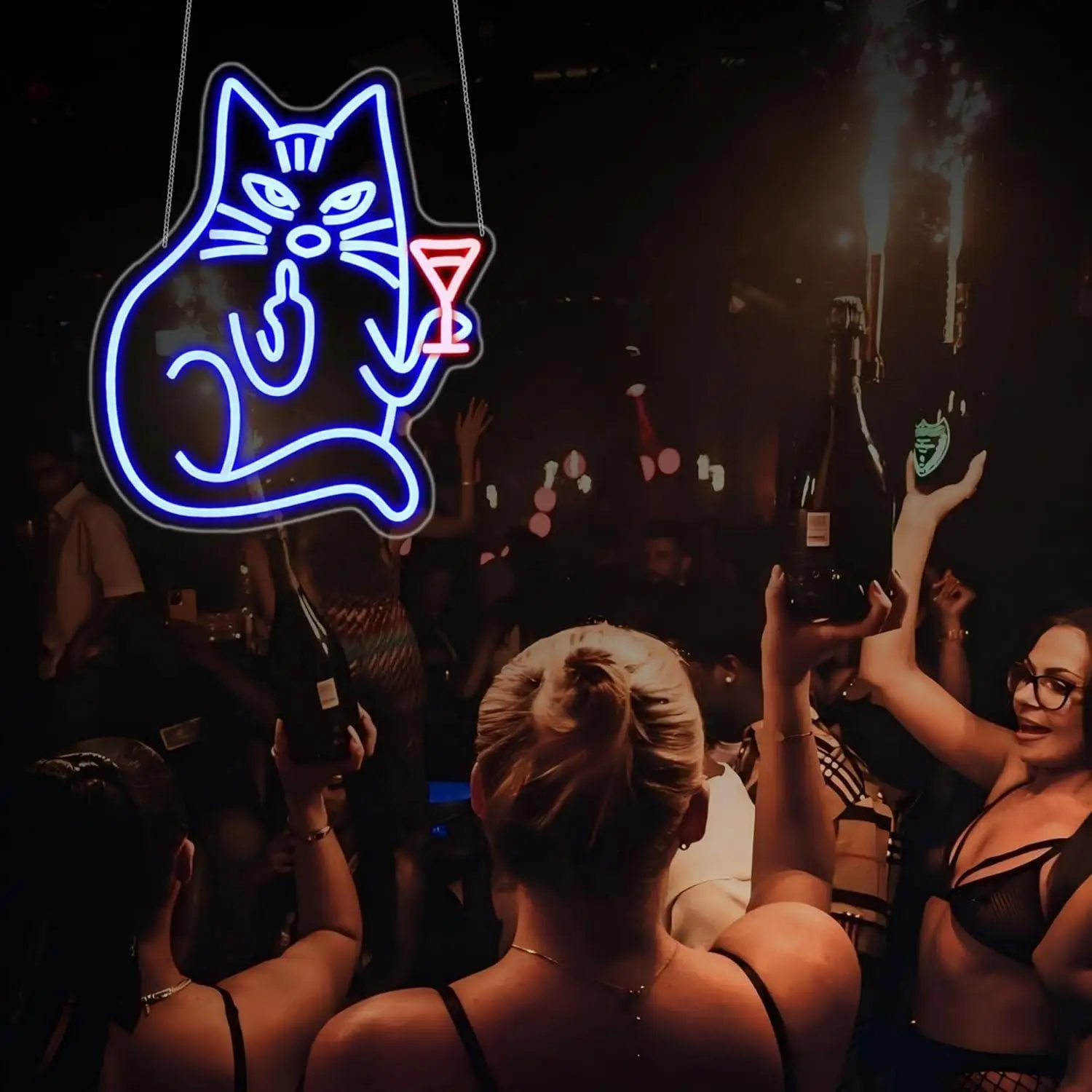 Blue Cat Neon Signs Funny Animal USB Dimmable LED Neon Lights for Bar Tiki Bedroom Birthday Party Home Decor Night Light Gifts
