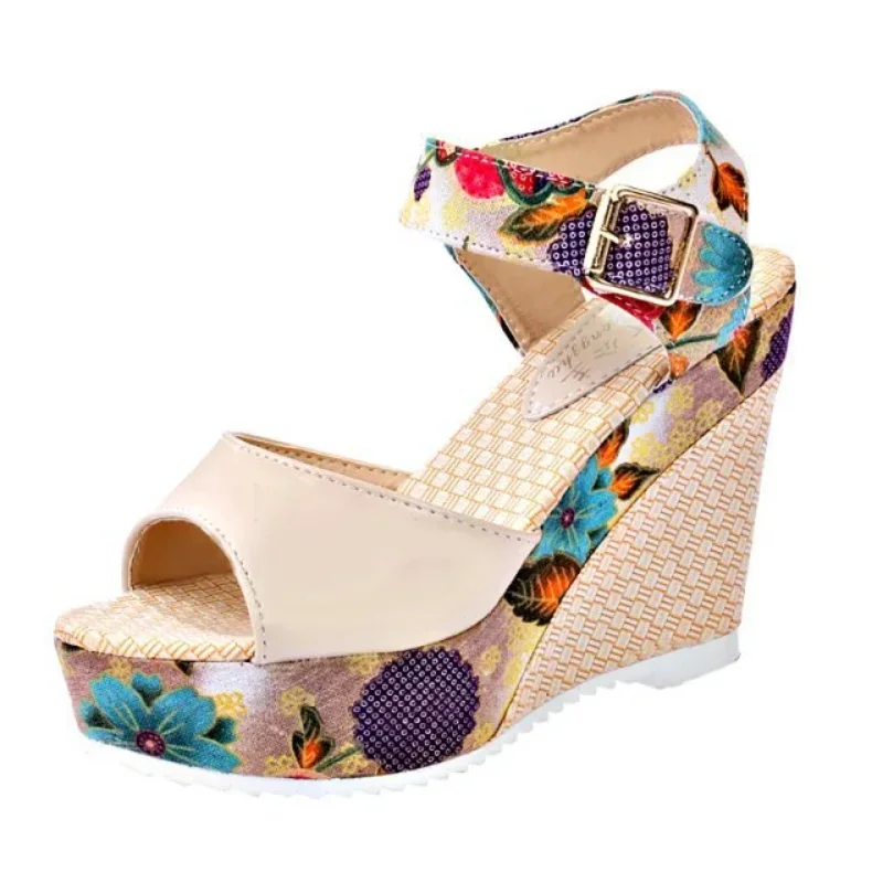 Maogu Summer Platform Wedges Heel Casual Shoes Woman Floral Super High Heels Sandalias Zapatos Mujer 2023 Women Open Toe Sandals