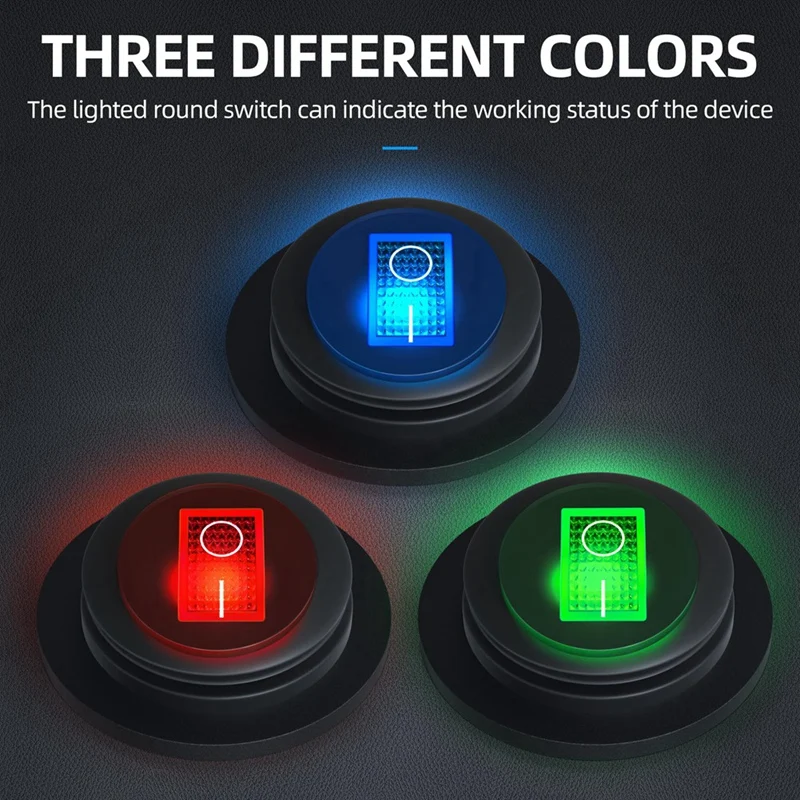 Round Rocker Switch 12V 20A UL Listed Waterproof Marine Round Toggle Switch LED Lighted On Off Switch Heavy Duty 3 Color