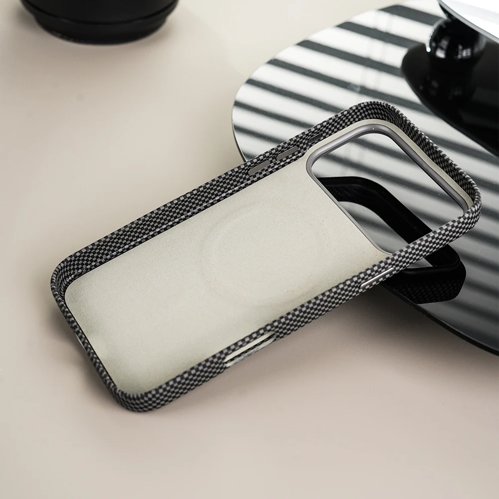 High Quality Carbon Fiber Texture Leather Checkered Magnetic Phone Case For IPhone 17 Pro Max 16 15 14 For Magsafe Protect Cover view 2