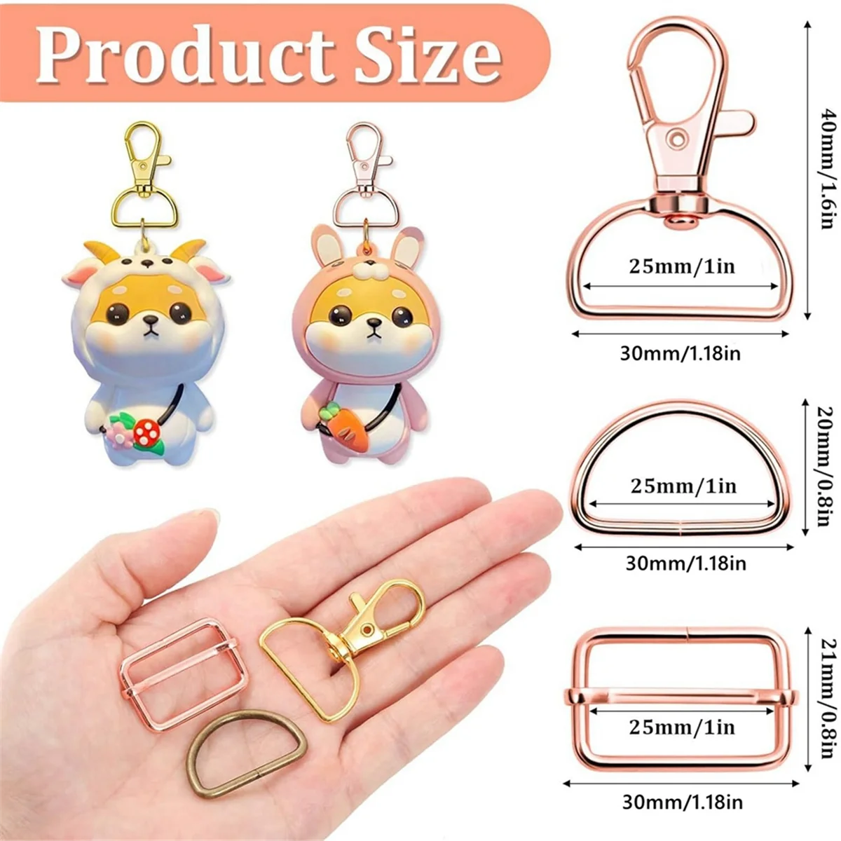 

90 Pc Swivel Clasps Snap Hooks and D Rings Keychain Clip Hook Lobster Claw Clasp for Keychain Making and Sewing ProjectHUG