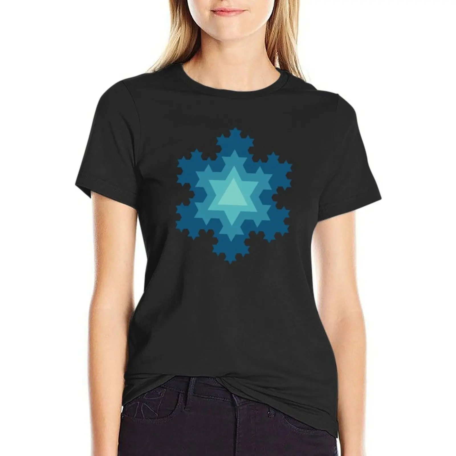 Koch Schneeflocke Fractal - Blue T-Shirt Vintage Anime Kleidung Bluse Sport Fans lustige T-Shirts für Frauen