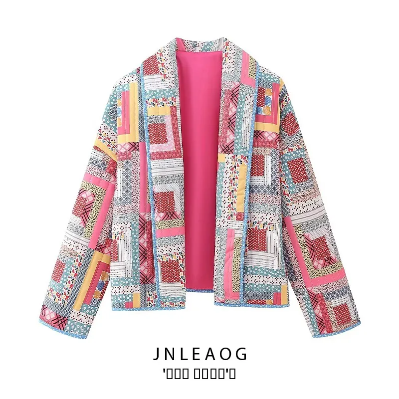 

JNLEAOG Faionable Print Cotton Jaet Women's Street Sle Autumn New Arrival Long Sve Zipper Closure Hooded Straight Cut
