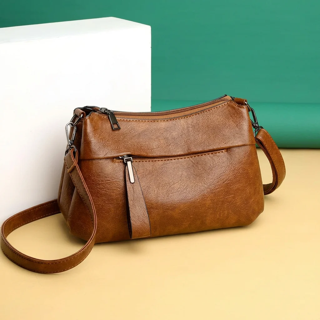 

Middle-Aged Women'S Bag Lightweight Pu Leather Bucket Bag Women'S Crossbody Bag Sturdy Multi-Compartment Purse For Middle-Aged