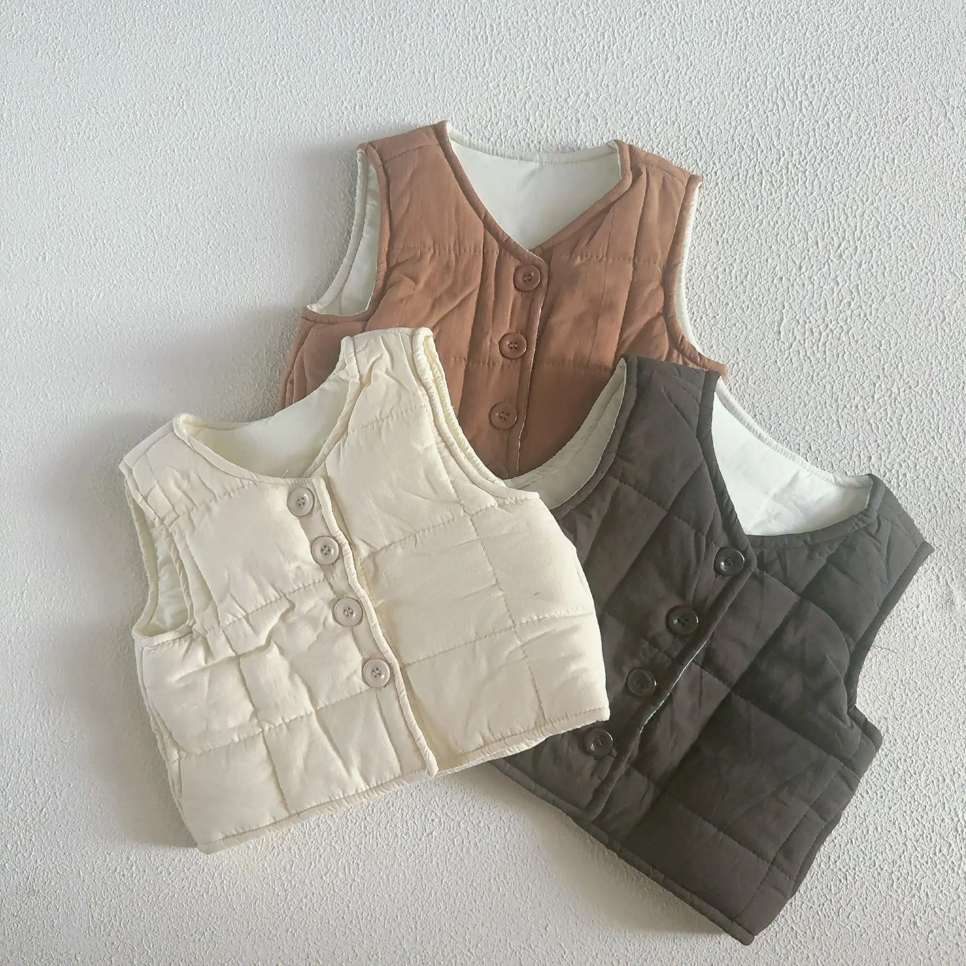 

Children Quilted Cotton Vest 2025 Autumn Winter New Korean Boys and Girls Warm Checkered Cotton Jacket