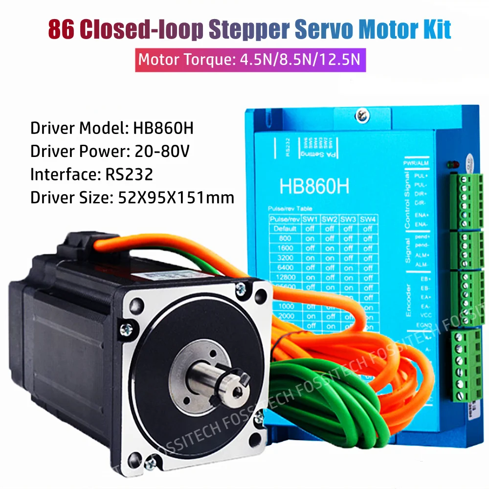 

4.5N 8.5N 12.5N Nema 34 Servo Motor Set 86 Hybrid Closed-Loop Stepper Motor 86HB250 + HB860H 2-phase Motor Driver Kit 3m Line