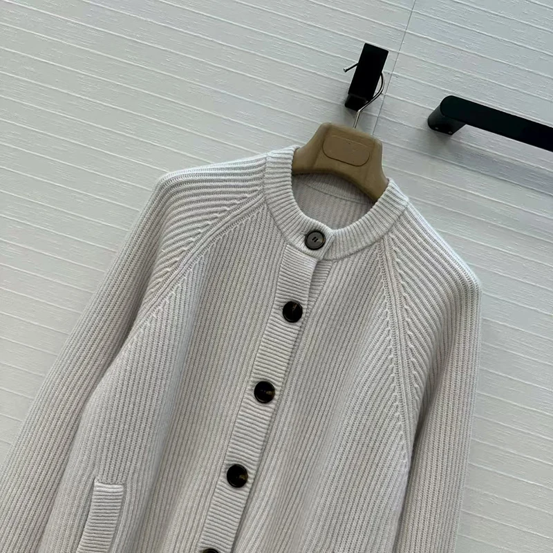 Cardigan para mulher nova malha elástica manga comprida topo para o outono 2025 único breasted fino ajuste camisola mistura de caxemira malhas