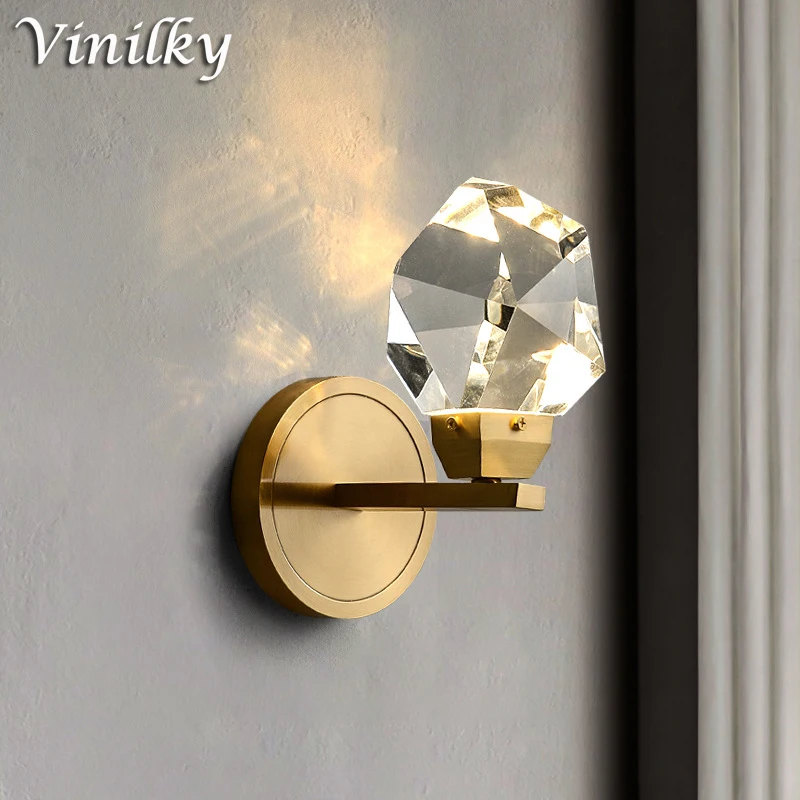 

Modern Luxury Crystal LED Wall Light Fixtures Copper Wall Sconce Lamp Decora Home Bedside Background Lamps Wall Indoor Lighting